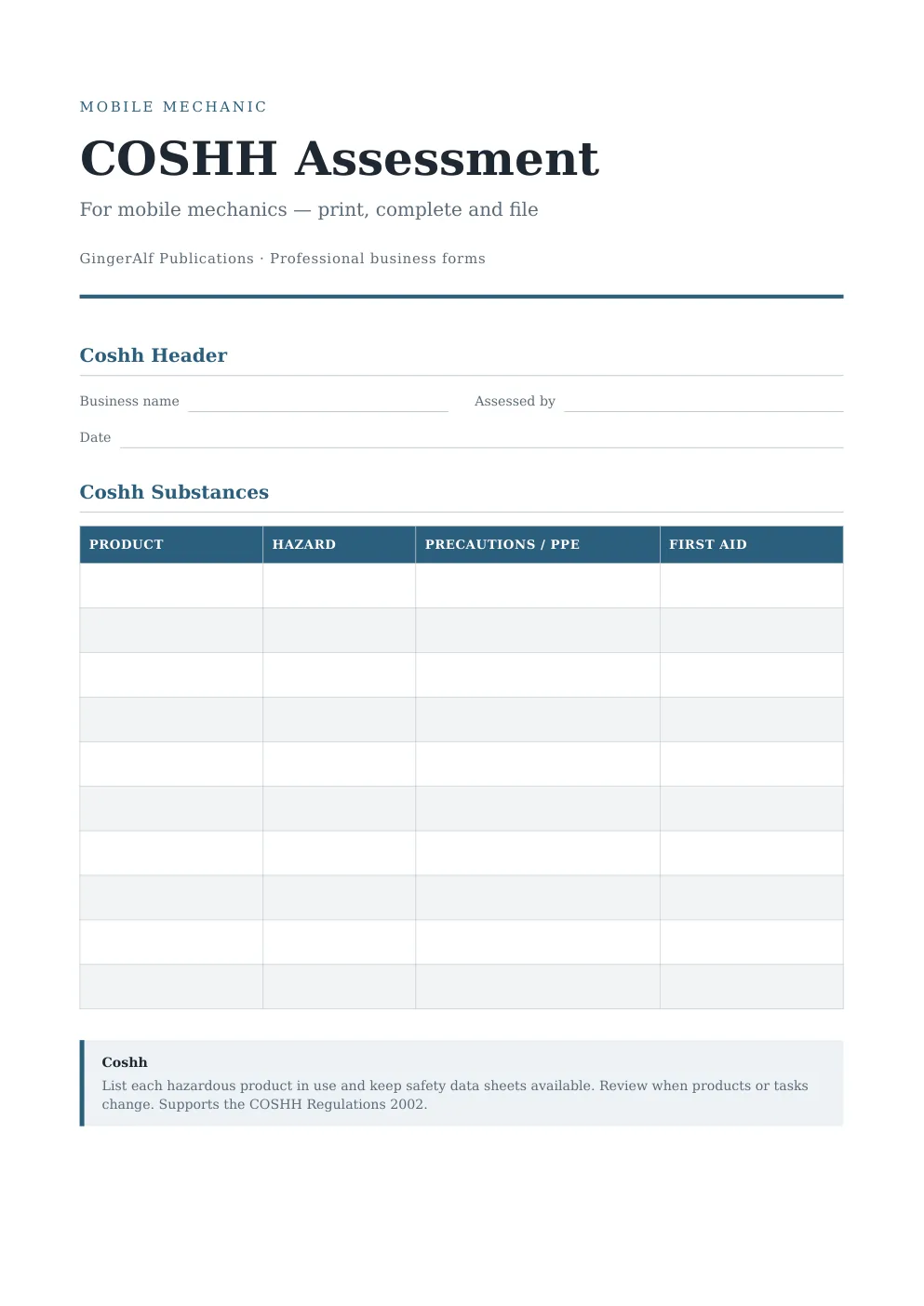 Mobile Mechanic Complete Forms Bundle (UK) preview 2