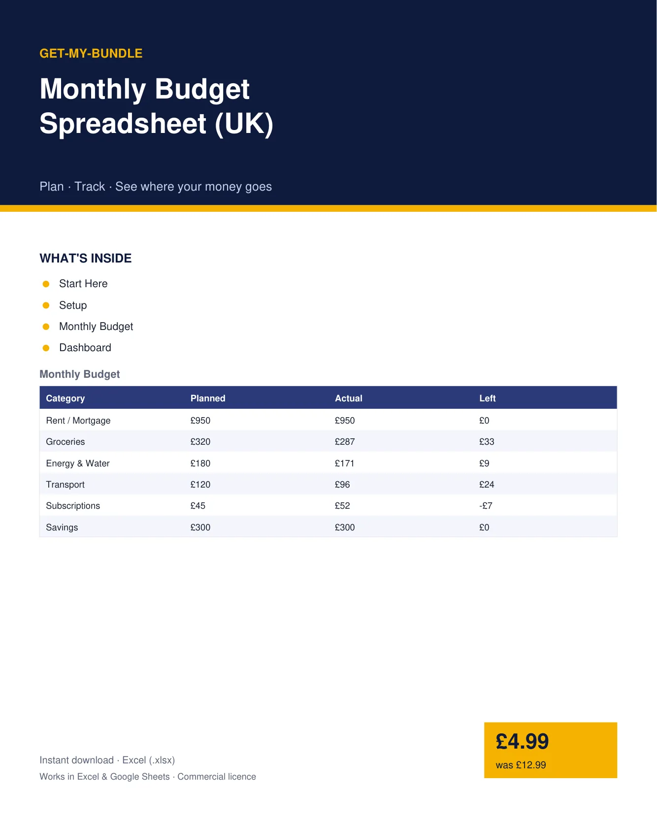Monthly Budget Spreadsheet (UK) preview