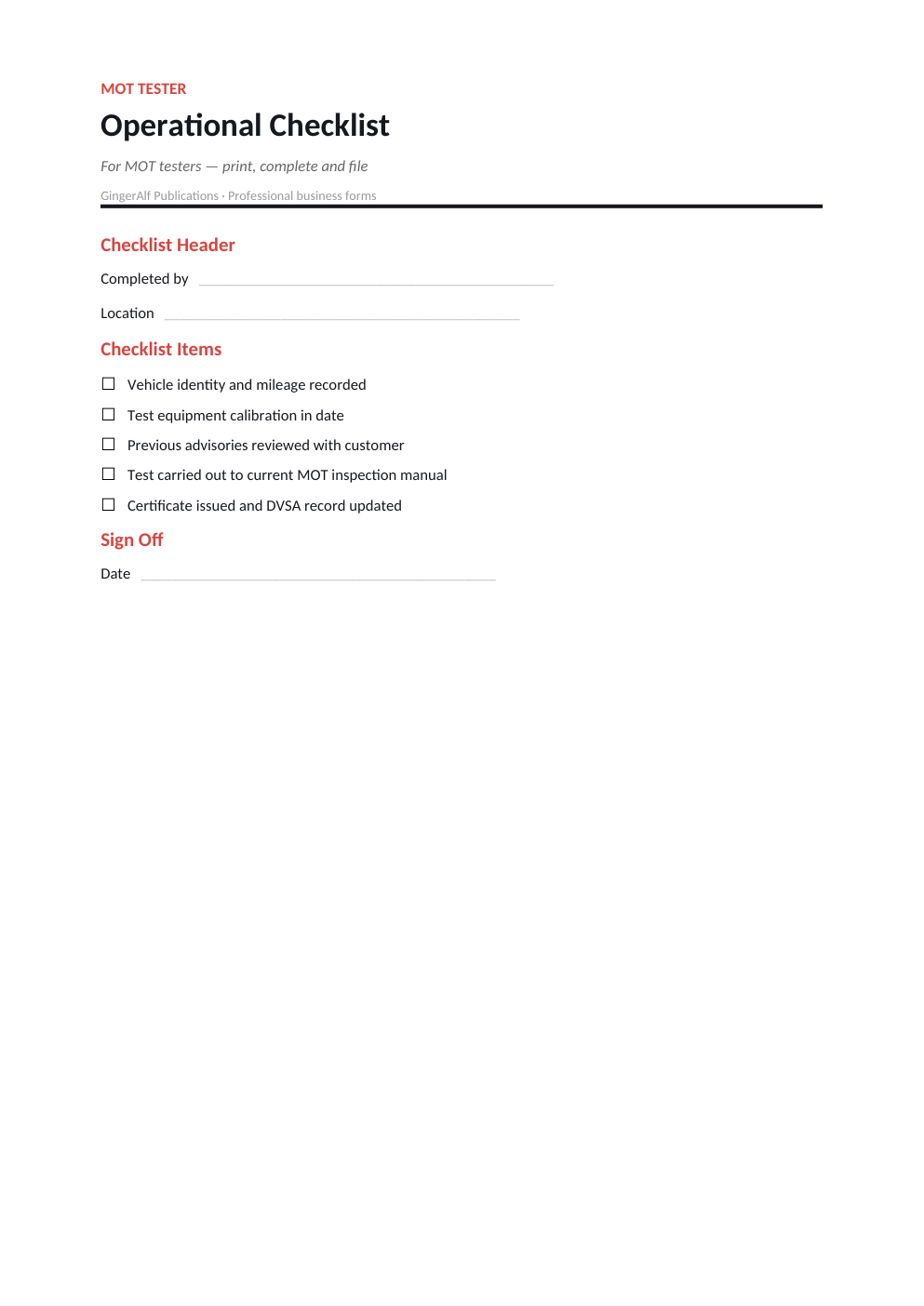 MOT Tester Complete Forms Bundle (UK) preview 5