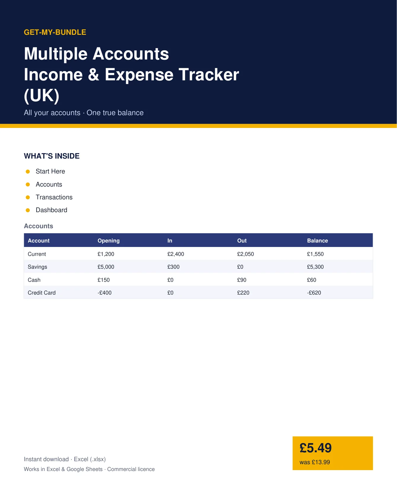Multiple Accounts Income & Expense Tracker (UK) preview