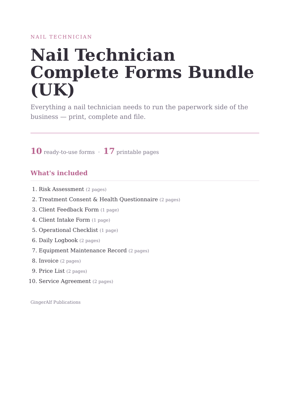 Nail Technician Complete Forms Bundle (UK) — preview