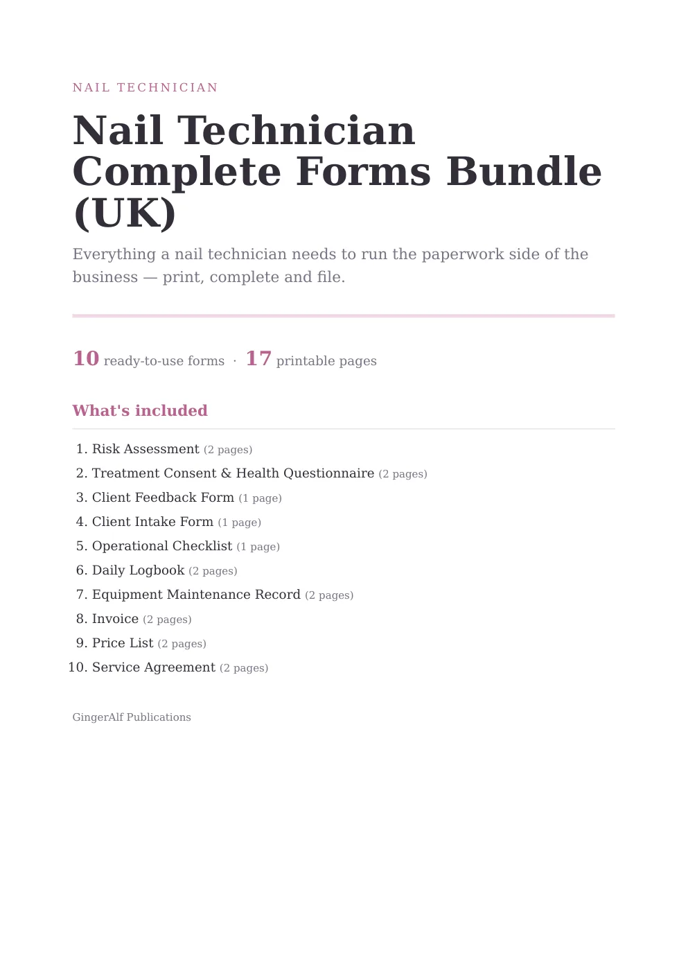Nail Technician Complete Forms Bundle (UK) preview