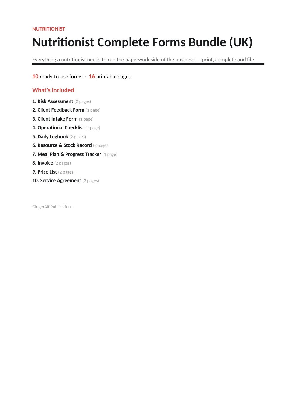 Nutritionist Complete Forms Bundle (UK) preview