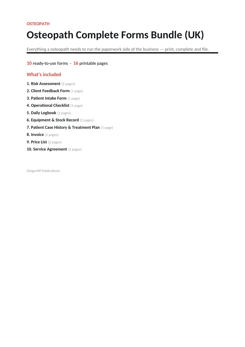 Osteopath Complete Forms Bundle (UK) preview
