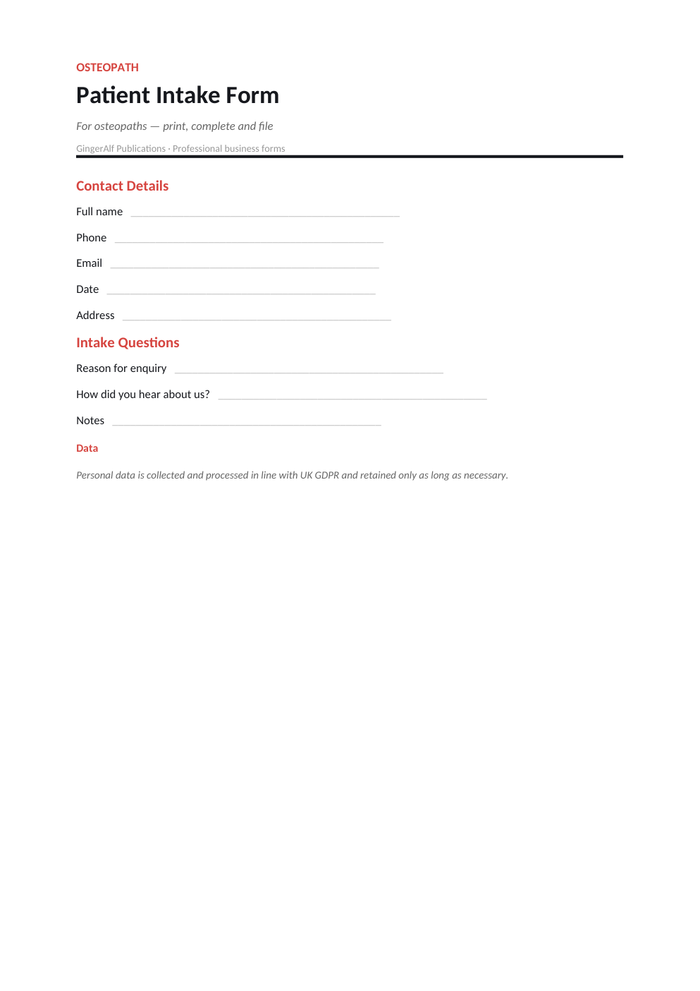 Osteopath Complete Forms Bundle (UK) preview 4