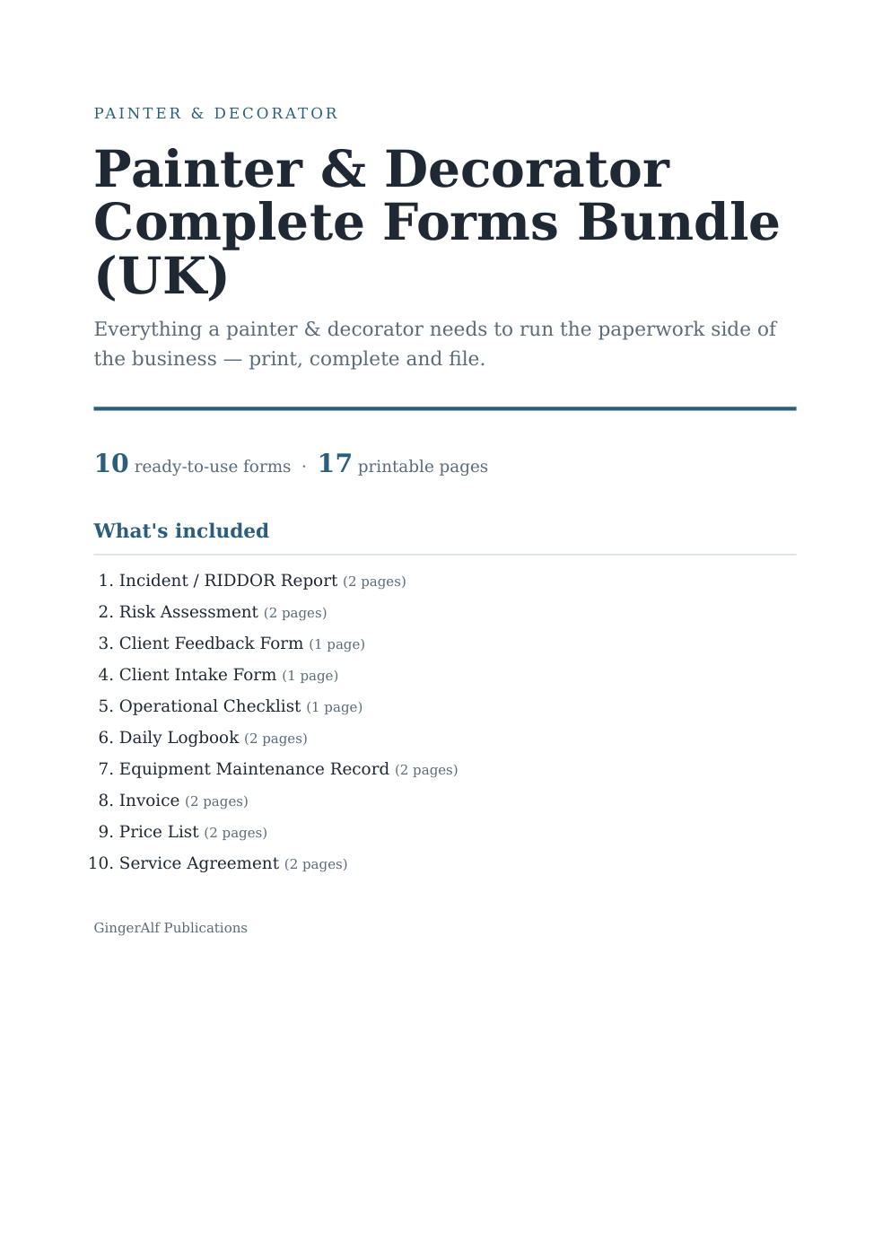 Painter & Decorator Complete Forms Bundle (UK) — preview