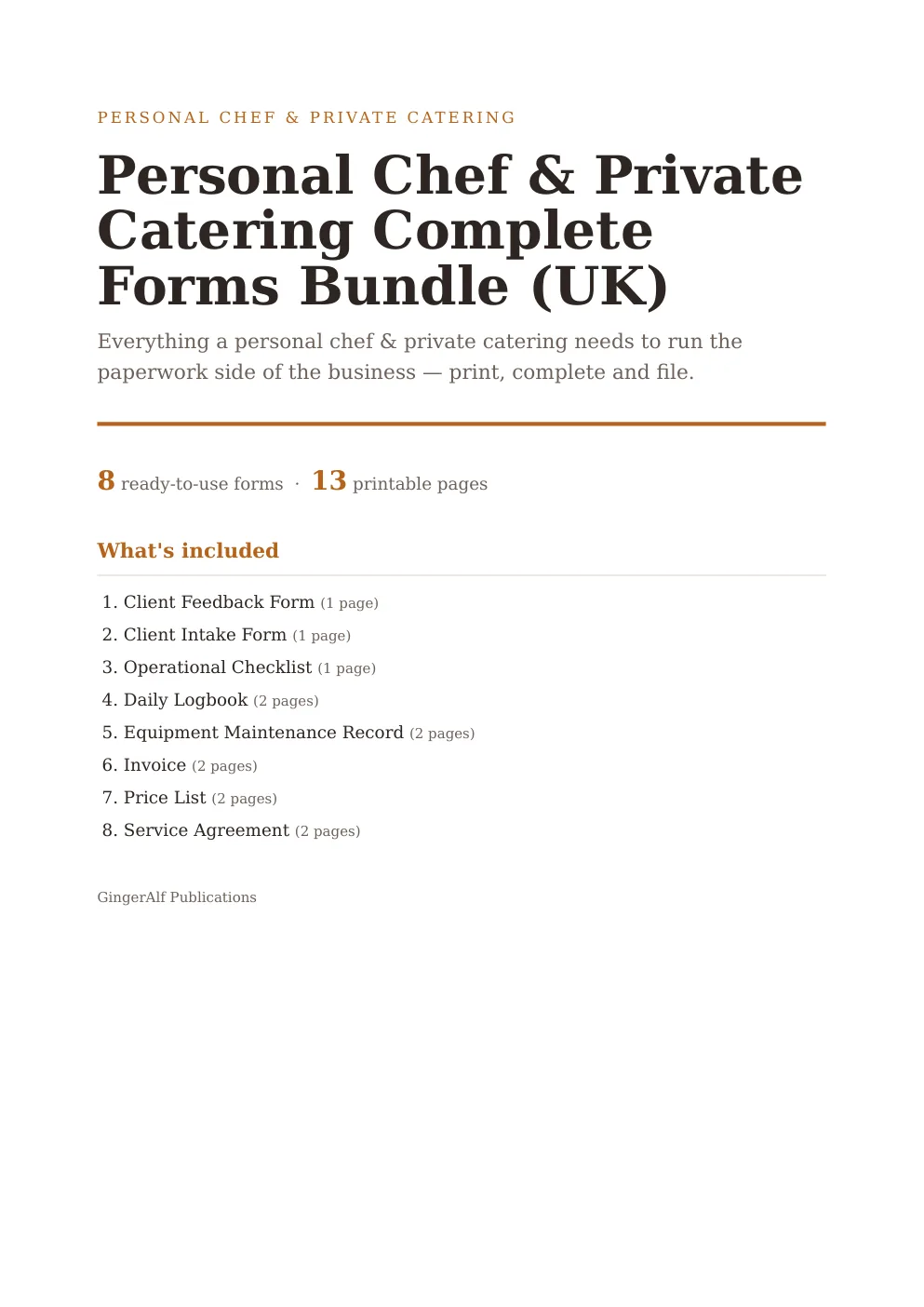 Personal Chef & Private Catering Complete Forms Bundle (UK) preview