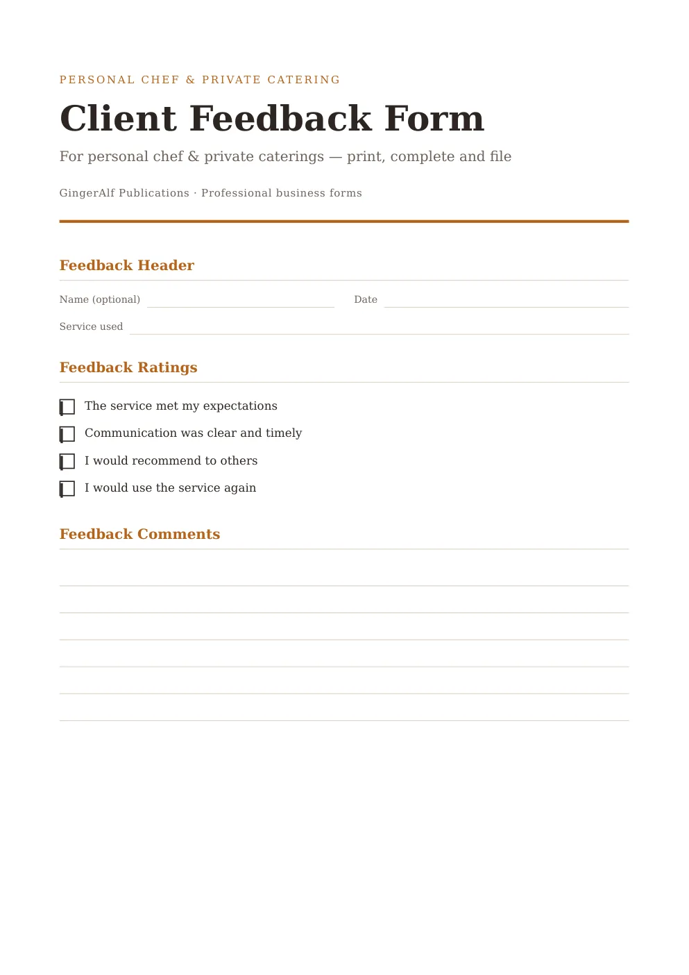 Personal Chef & Private Catering Complete Forms Bundle (UK) preview 2