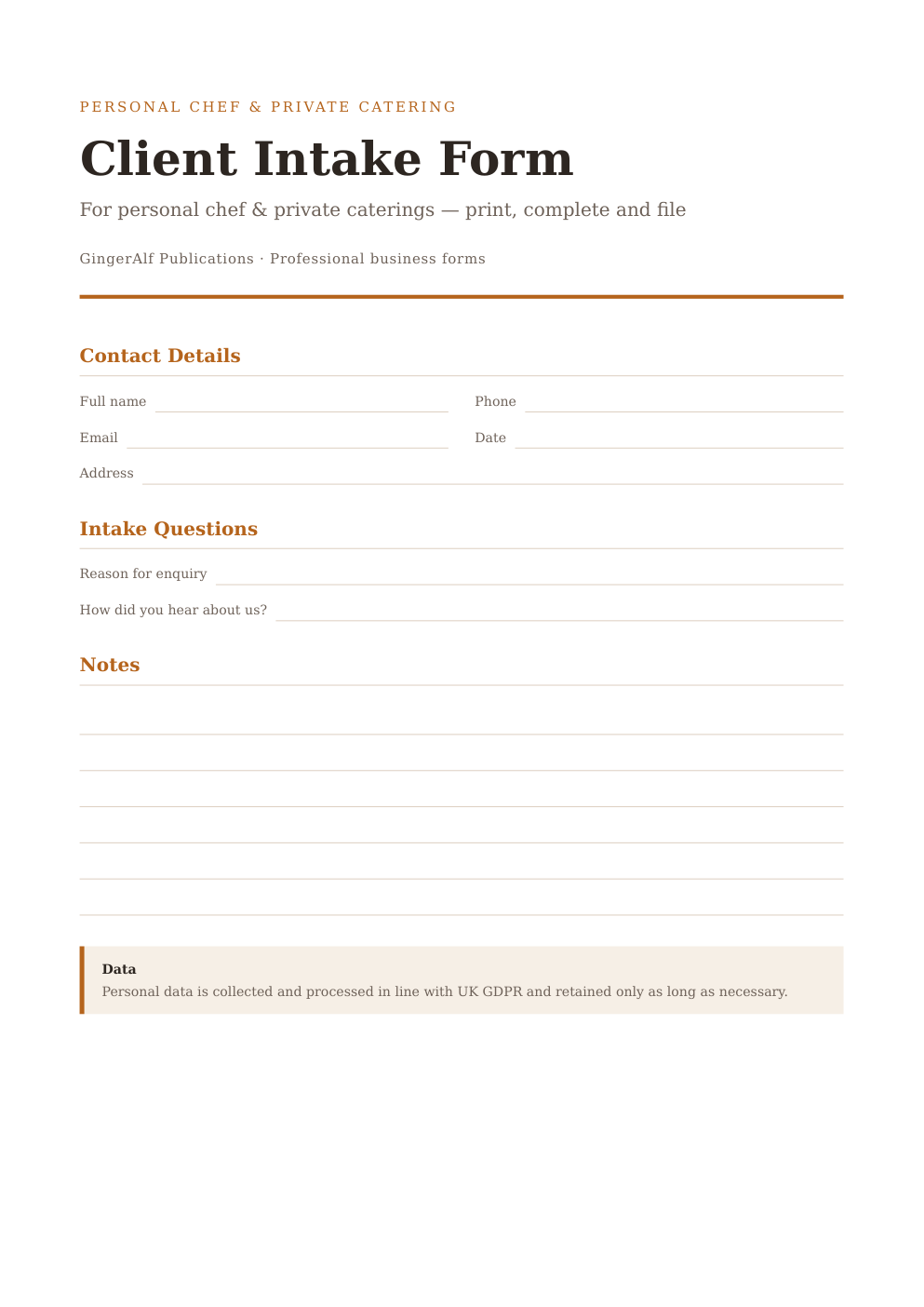 Personal Chef & Private Catering Complete Forms Bundle (UK) preview 3