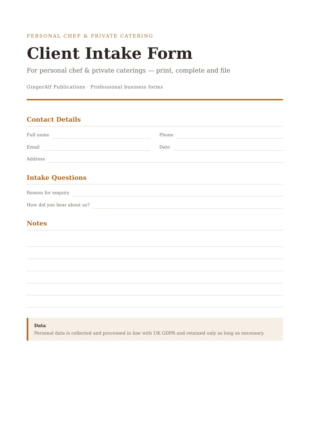 Personal Chef & Private Catering Complete Forms Bundle (UK) preview 3