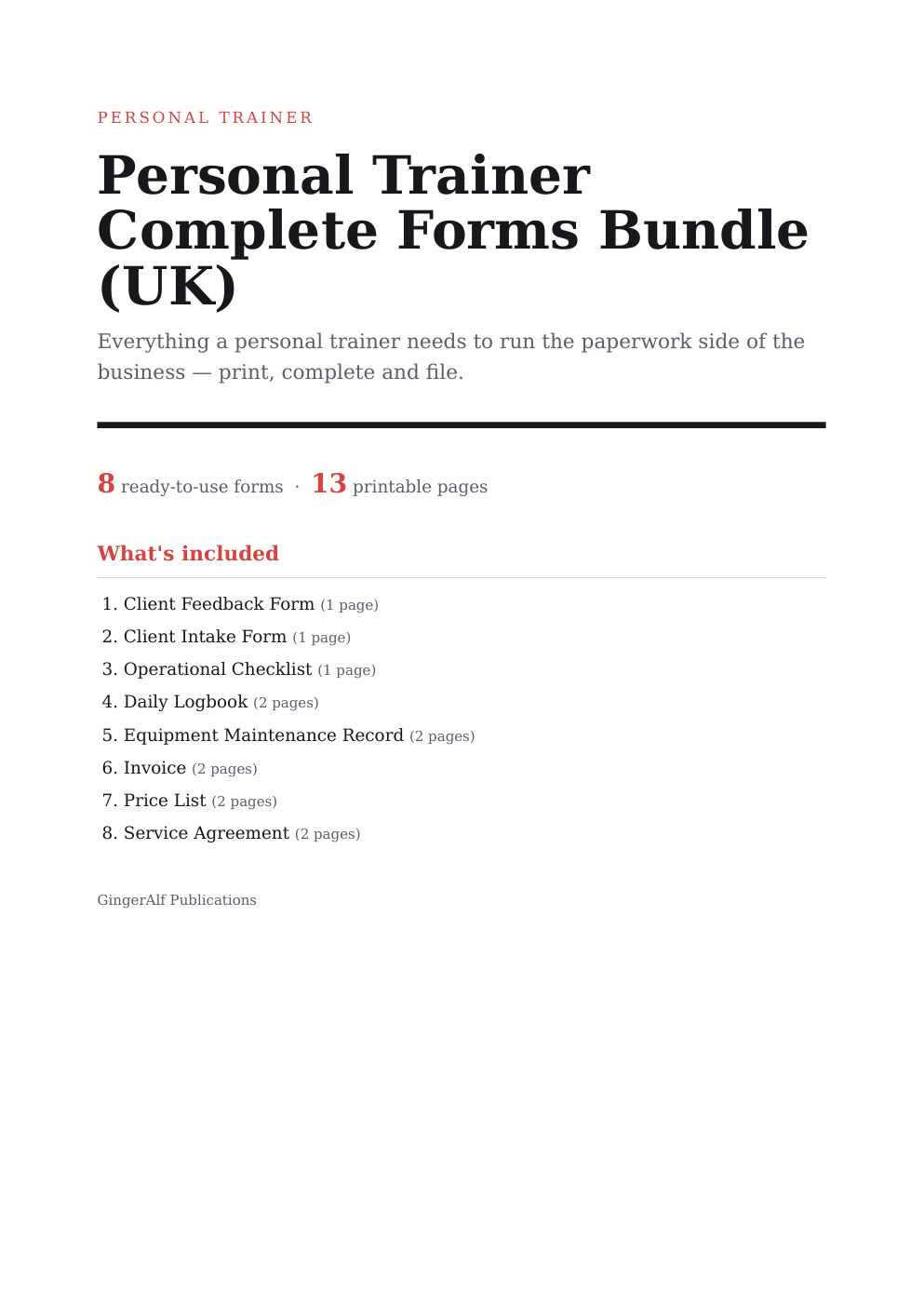 Personal Trainer Complete Forms Bundle (UK) — preview