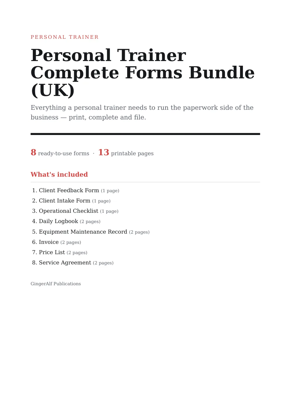 Personal Trainer Complete Forms Bundle (UK) preview