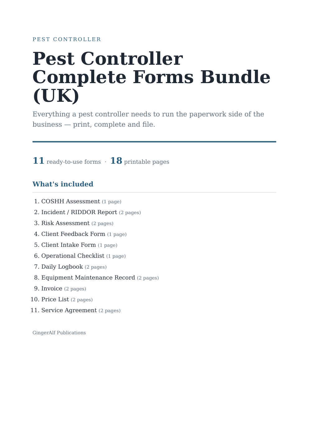 Pest Controller Complete Forms Bundle (UK) — preview