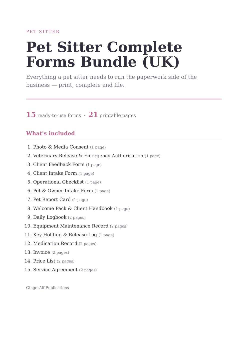 Pet Sitter Complete Forms Bundle (UK) — preview
