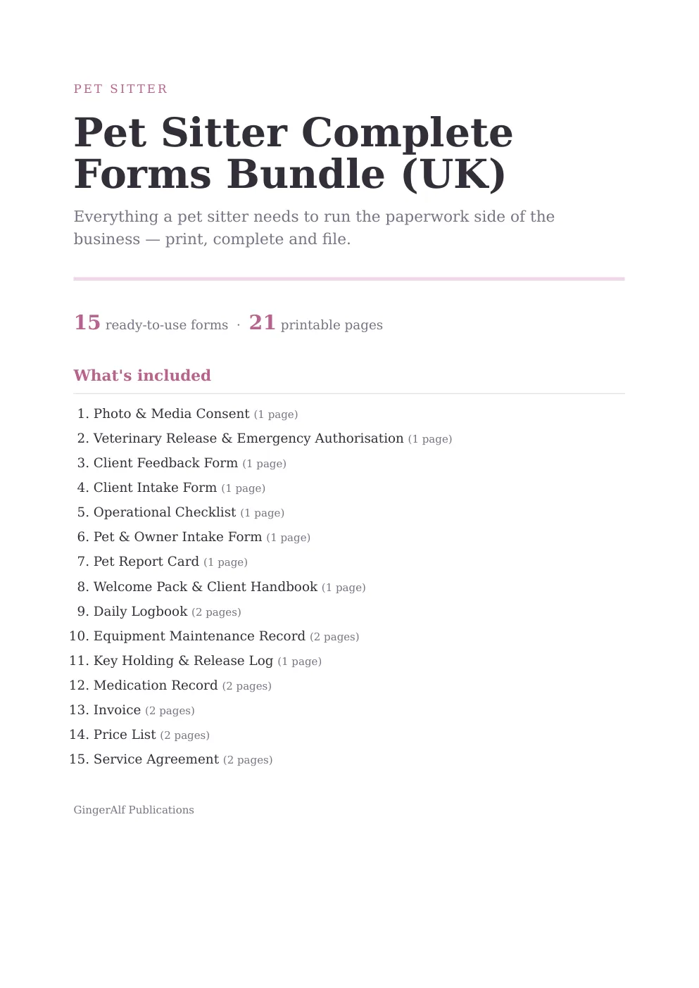 Pet Sitter Complete Forms Bundle (UK) preview