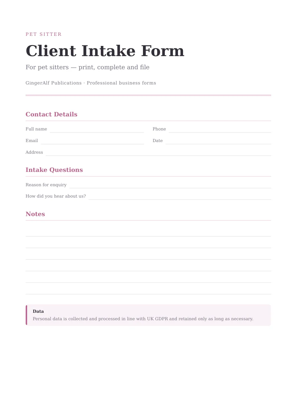 Pet Sitter Complete Forms Bundle (UK) preview 5
