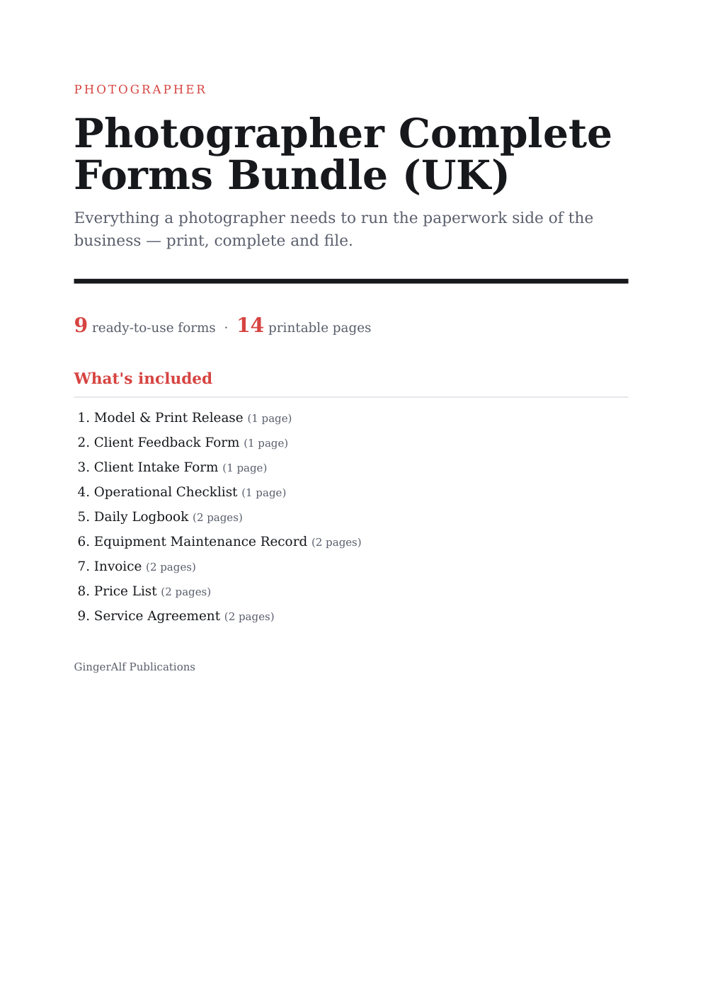 Photographer Complete Forms Bundle (UK) — preview