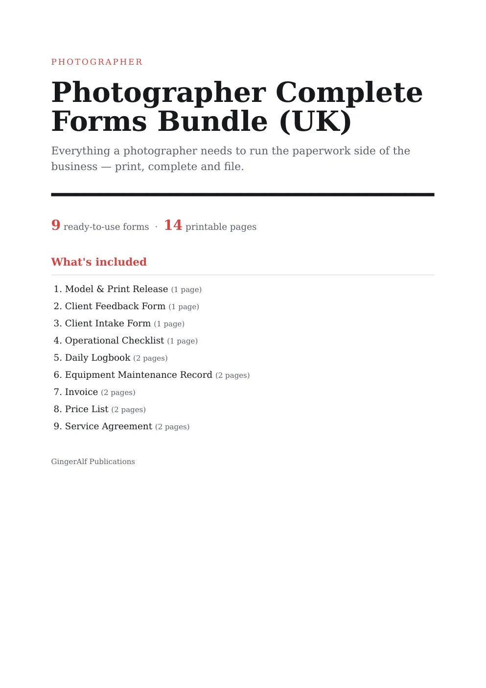 Photographer Complete Forms Bundle (UK) preview