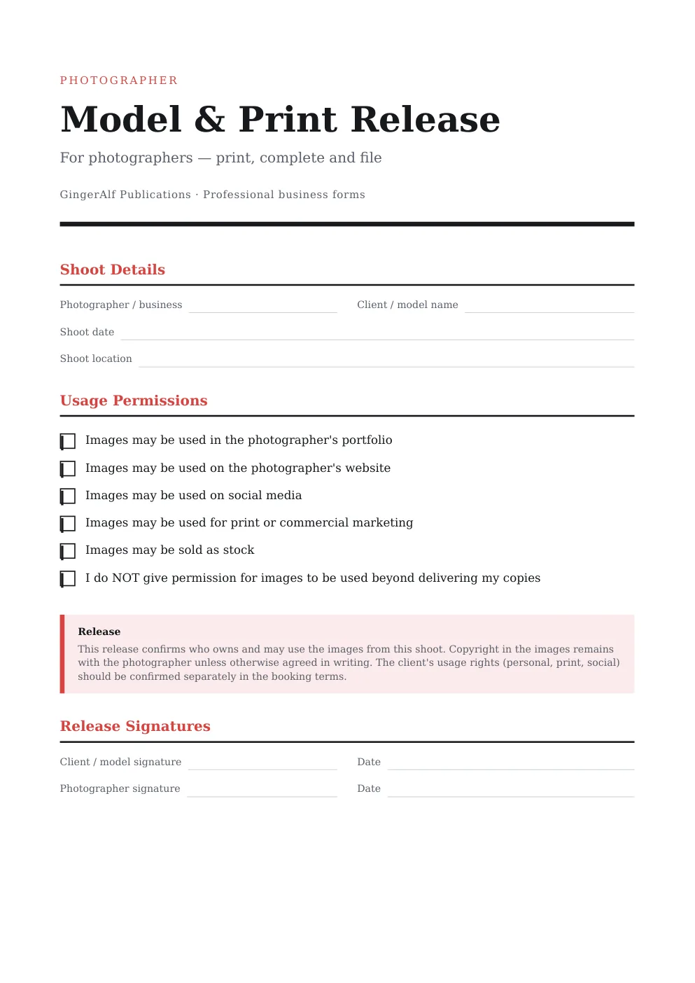 Photographer Complete Forms Bundle (UK) preview 2