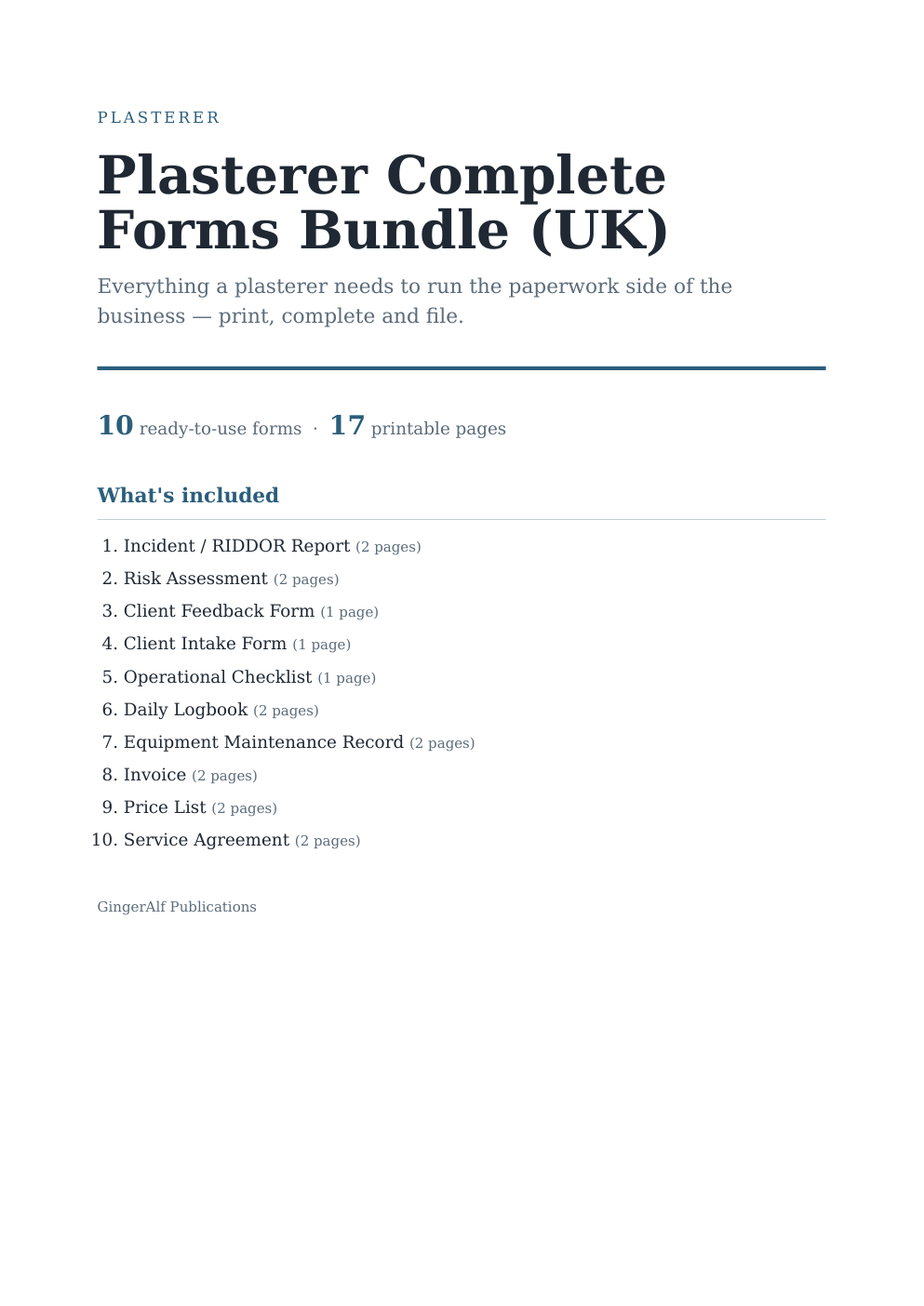 Plasterer Complete Forms Bundle (UK) — preview