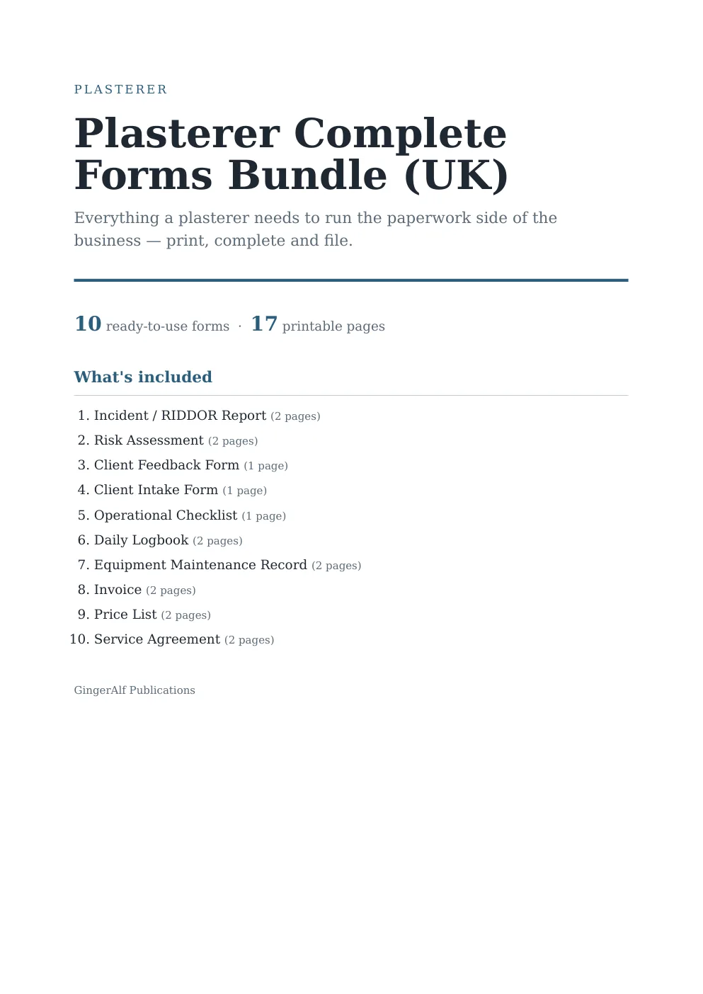 Plasterer Complete Forms Bundle (UK) preview