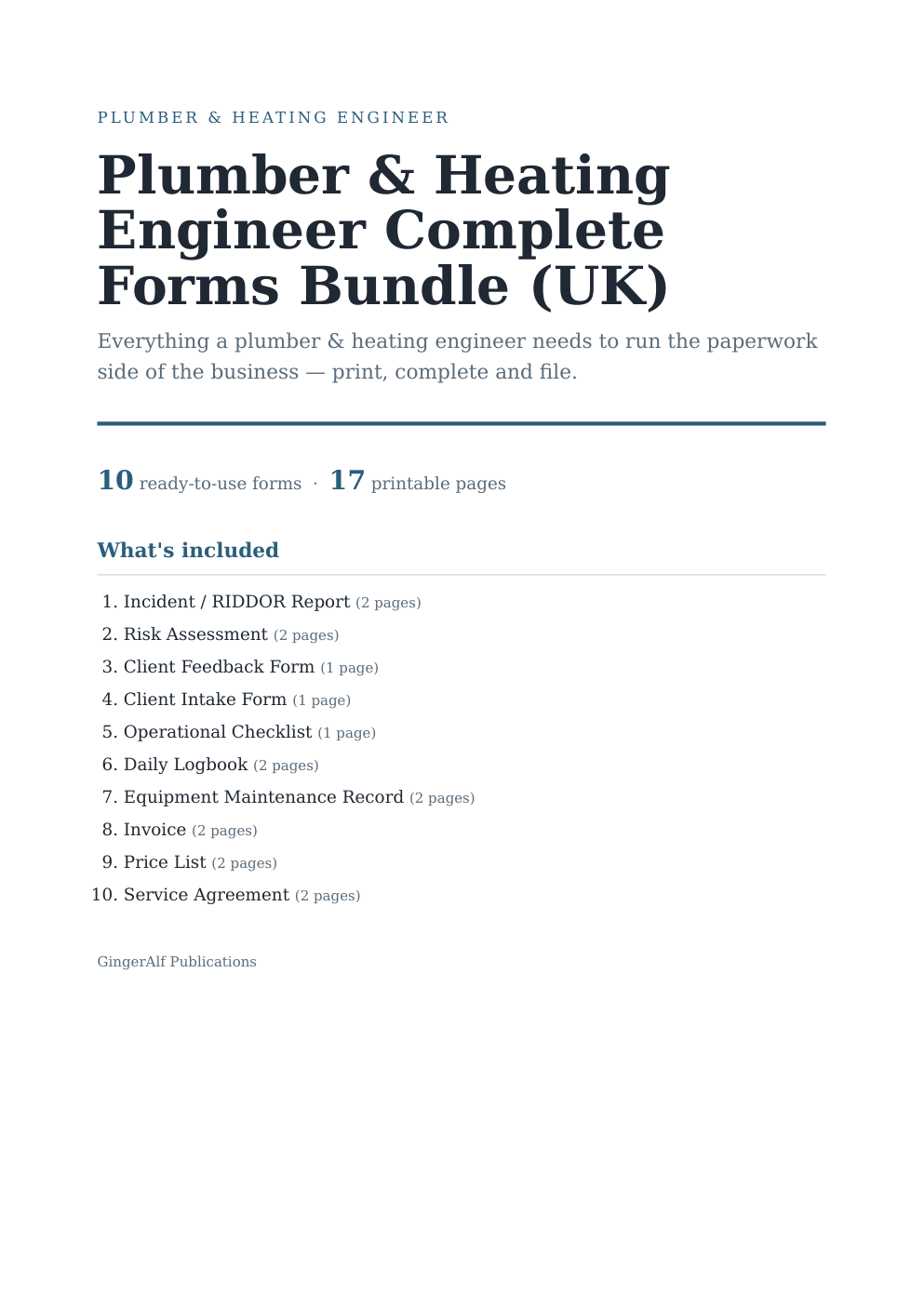 Plumber & Heating Engineer Complete Forms Bundle (UK) — preview