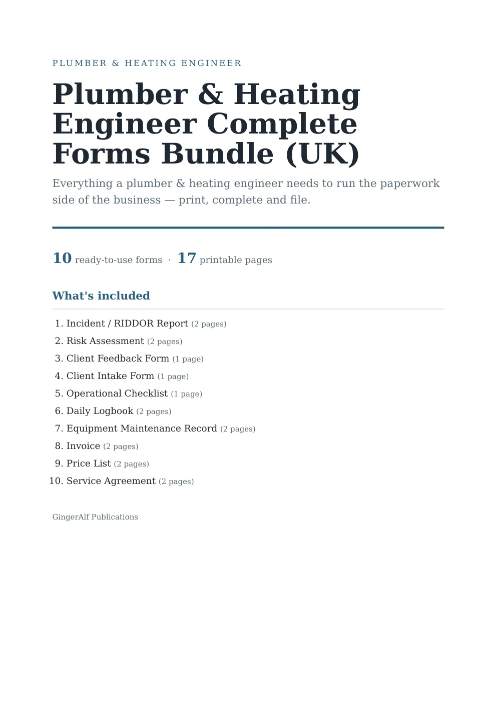 Plumber & Heating Engineer Complete Forms Bundle (UK) preview