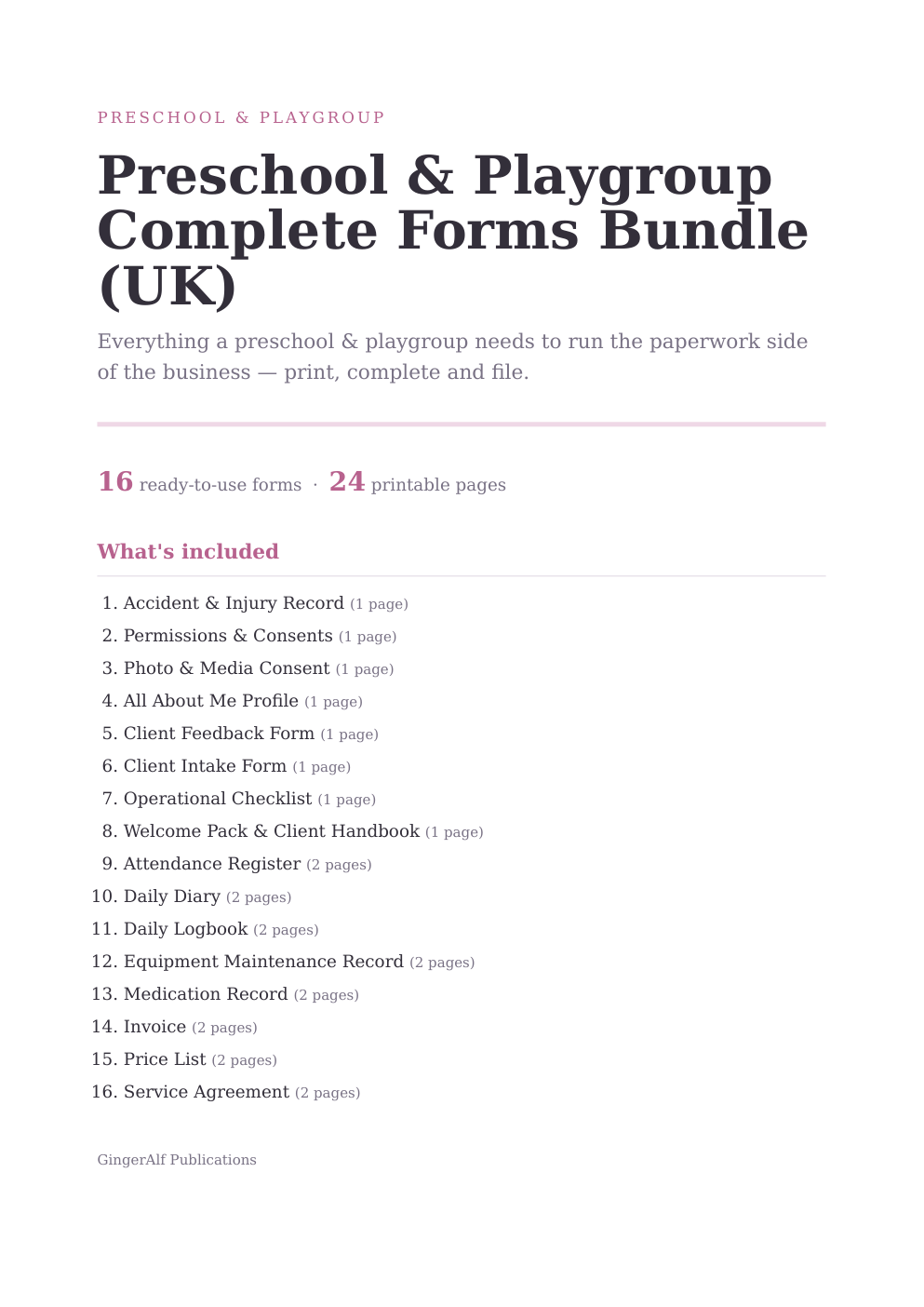 Preschool & Playgroup Complete Forms Bundle (UK) — preview