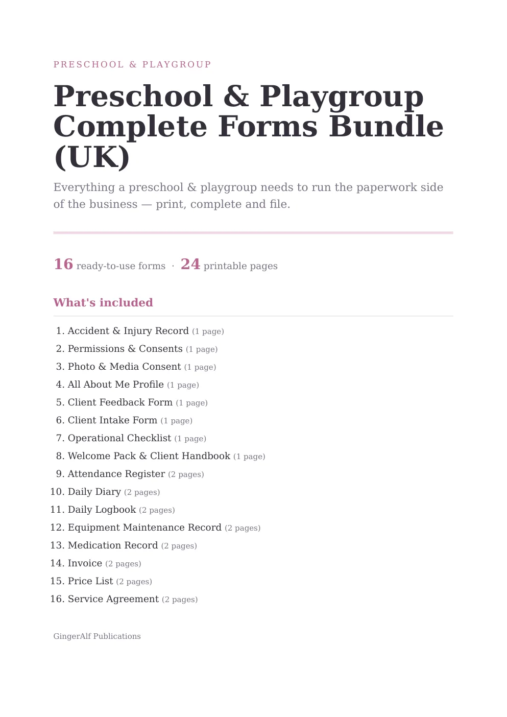Preschool & Playgroup Complete Forms Bundle (UK) preview