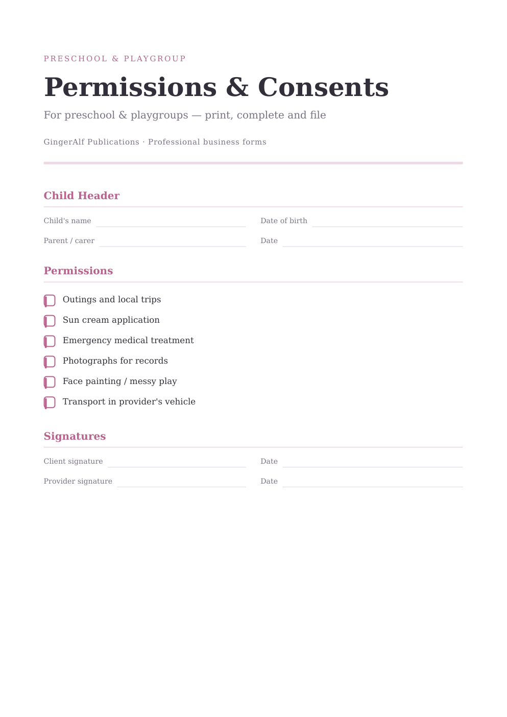 Preschool & Playgroup Complete Forms Bundle (UK) preview 3