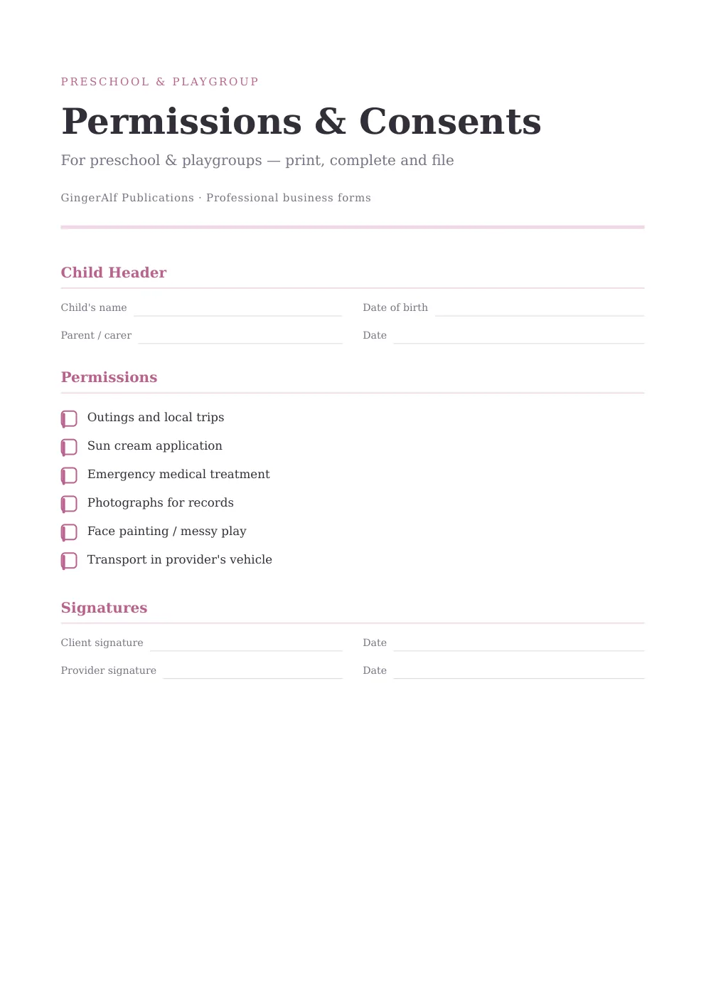 Preschool & Playgroup Complete Forms Bundle (UK) preview 3