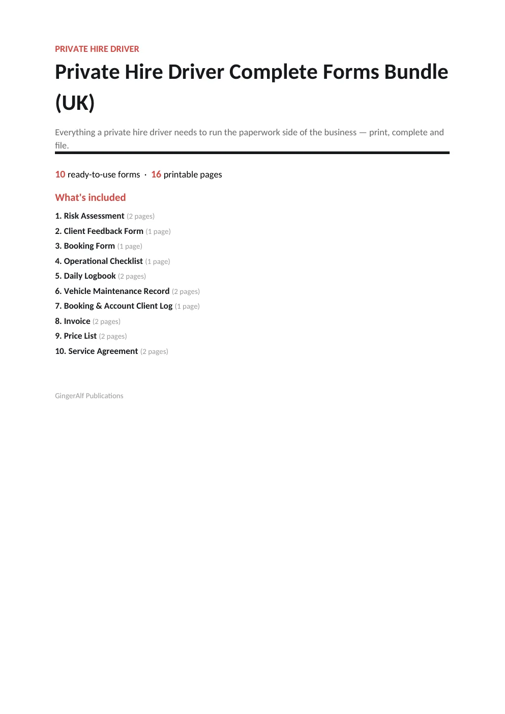 Private Hire Driver Complete Forms Bundle (UK) preview