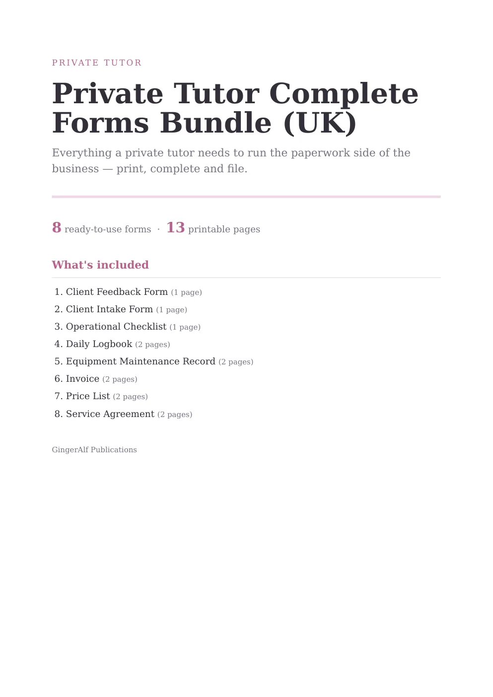 Private Tutor Complete Forms Bundle (UK) preview