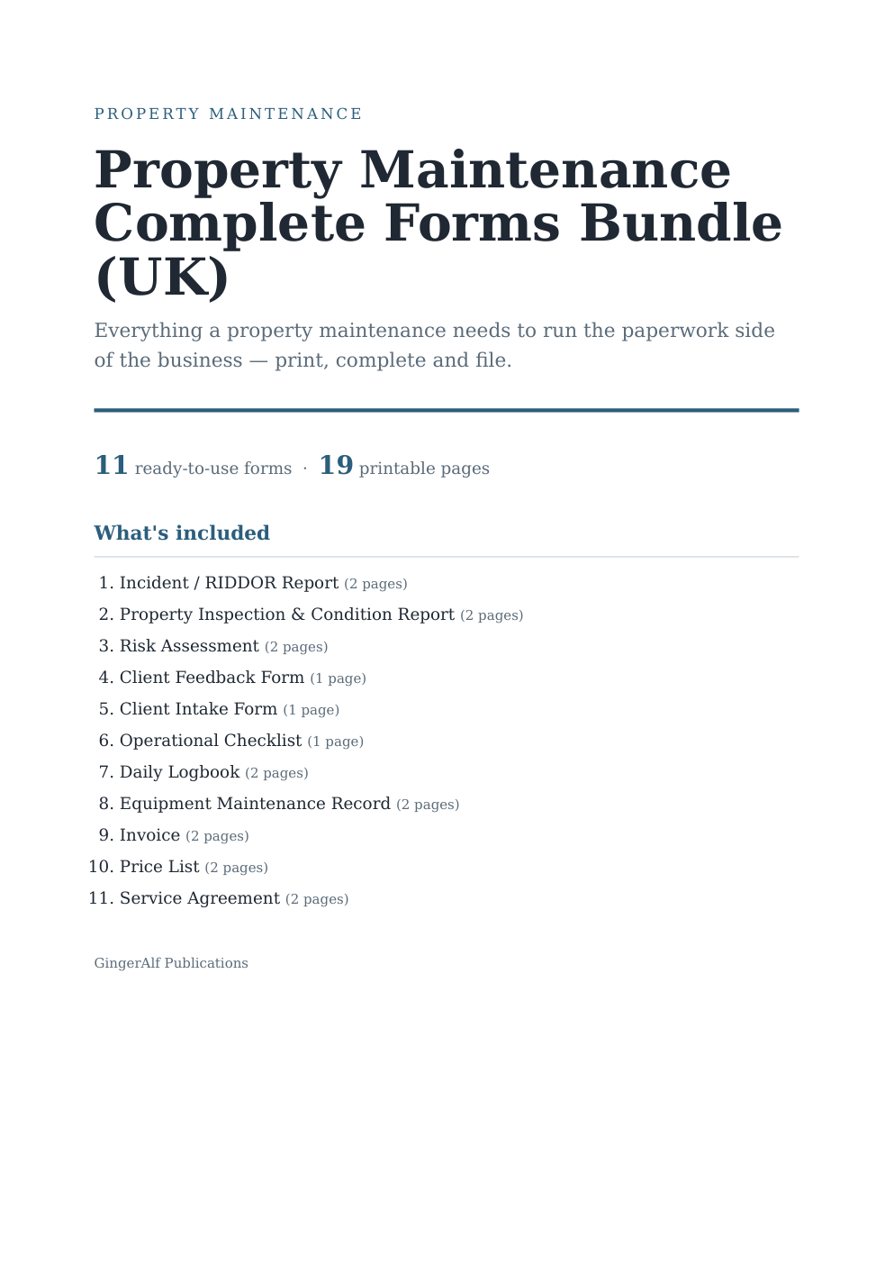 Property Maintenance Complete Forms Bundle (UK) — preview