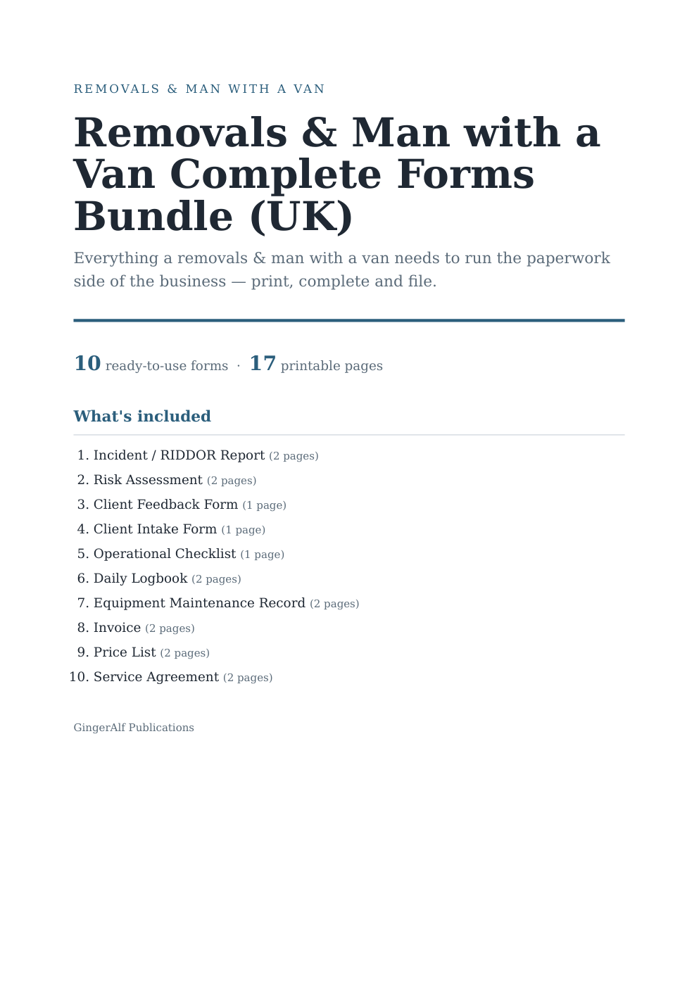 Removals & Man with a Van Complete Forms Bundle (UK) — preview