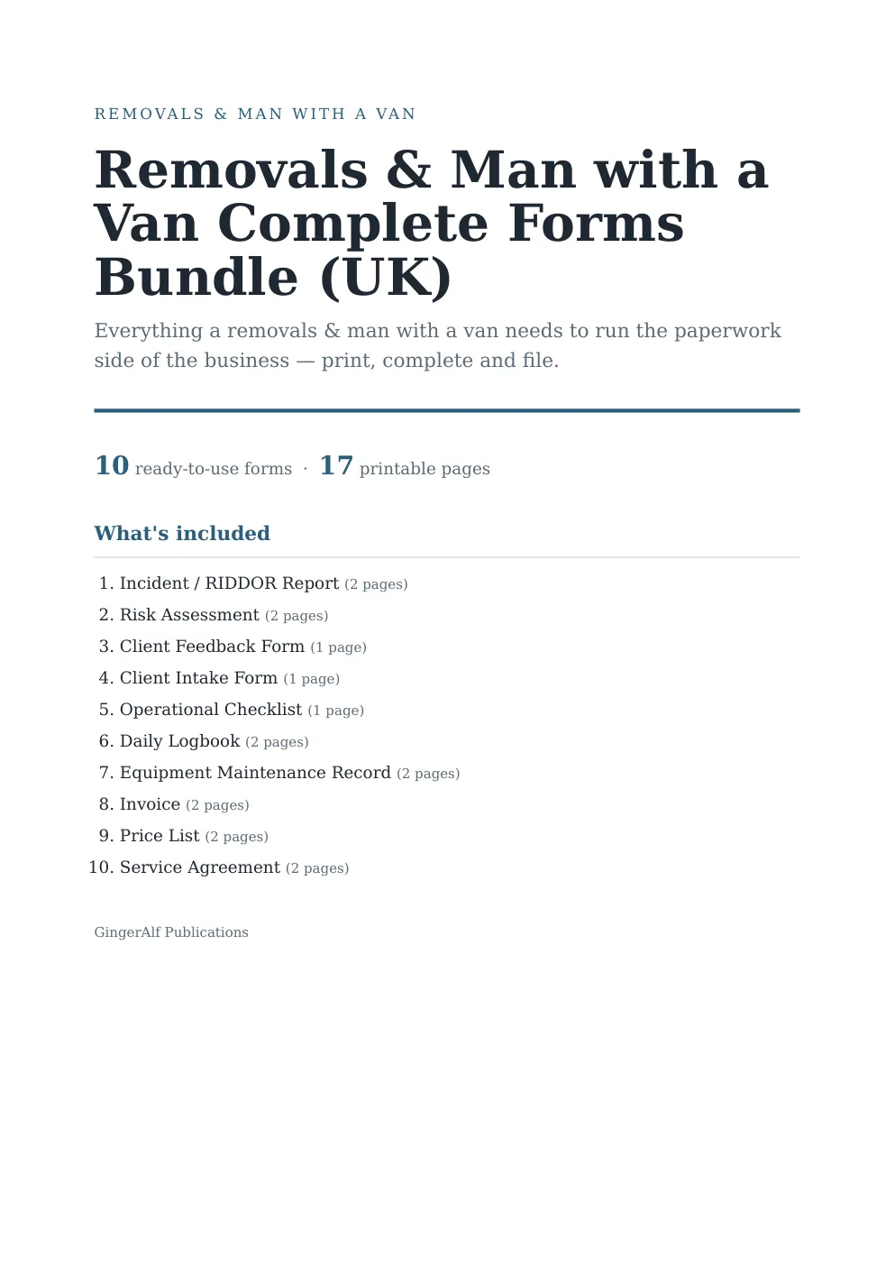 Removals & Man with a Van Complete Forms Bundle (UK) preview