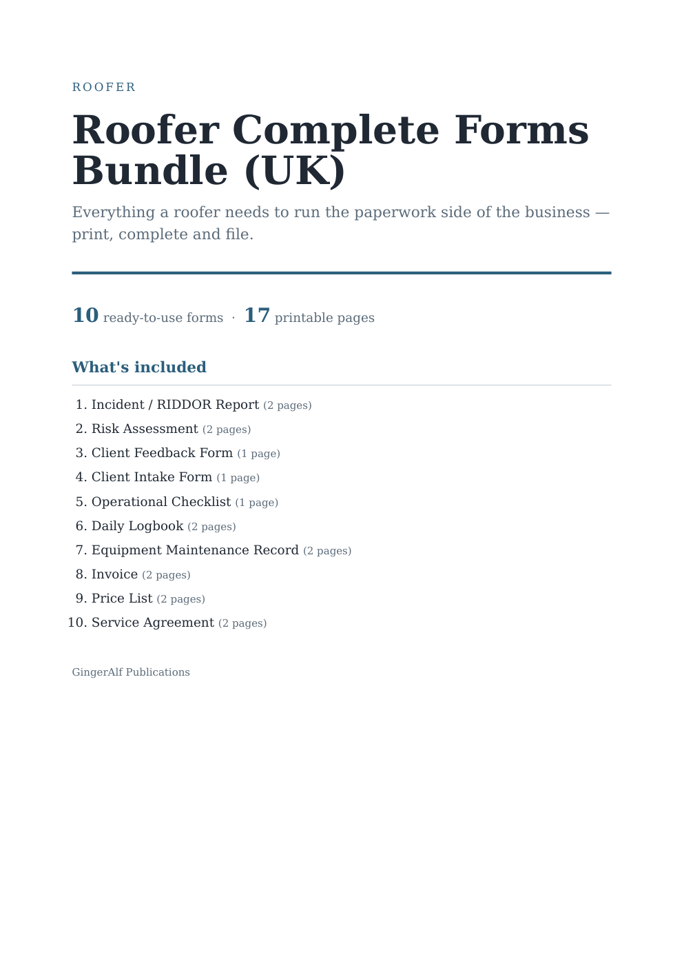 Roofer Complete Forms Bundle (UK) — preview