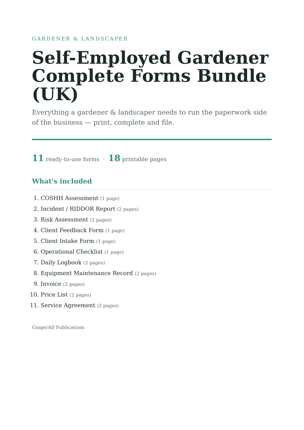 Self-Employed Gardener Complete Forms Bundle (UK) — preview
