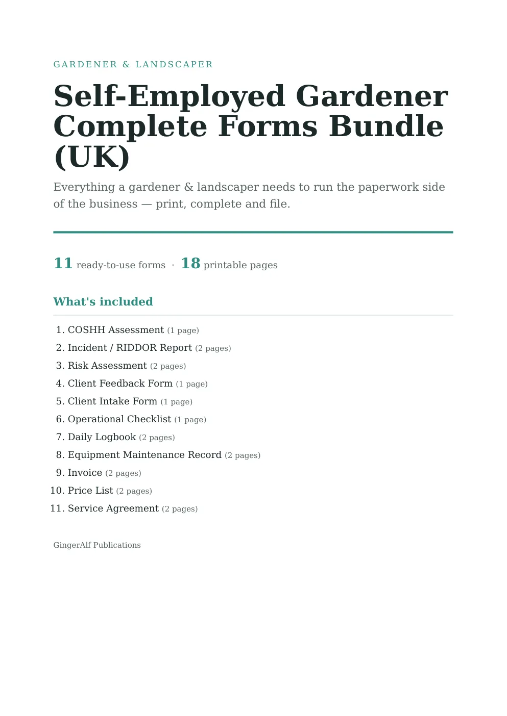 Self-Employed Gardener Complete Forms Bundle (UK) preview
