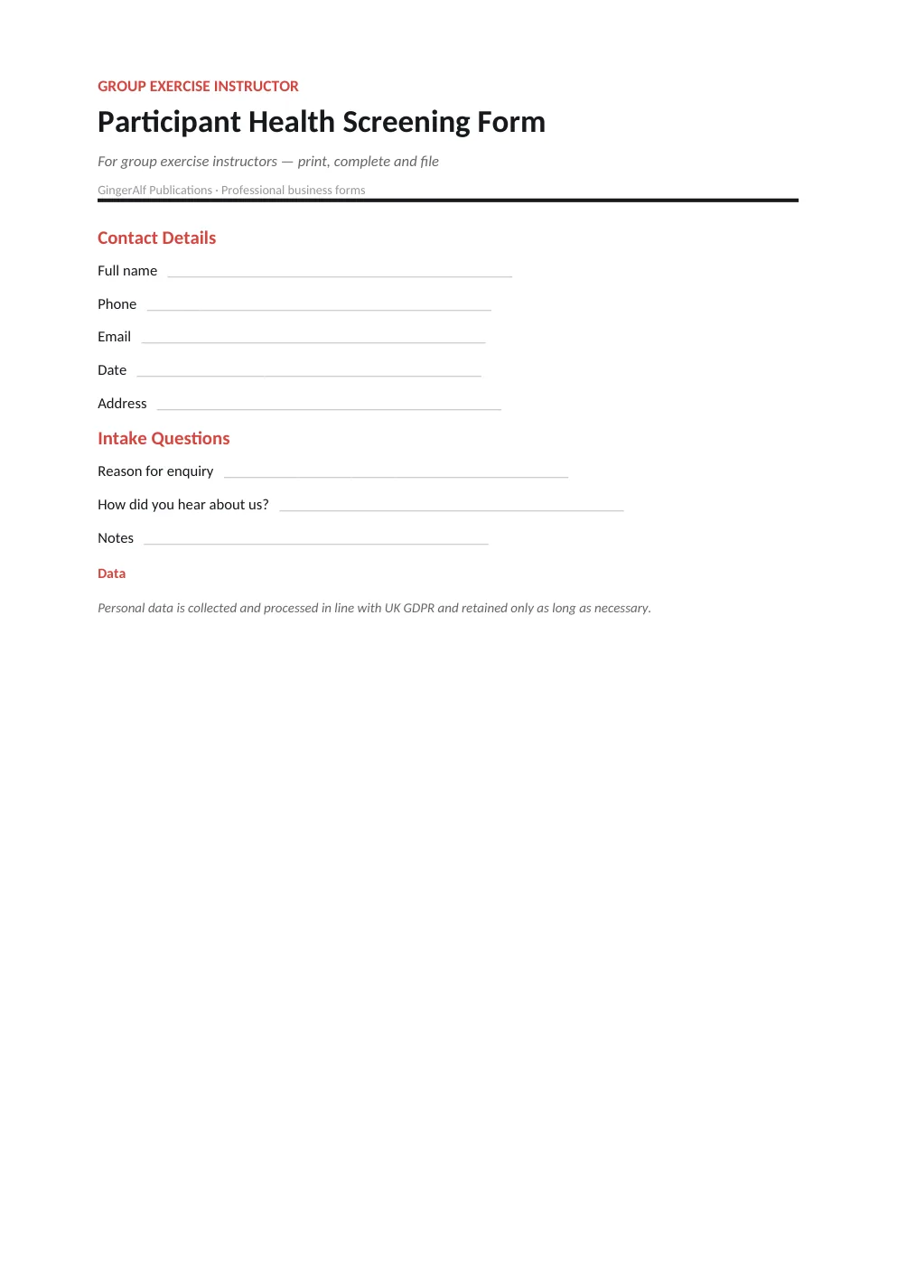Group Exercise Instructor Complete Forms Bundle (UK) preview 4