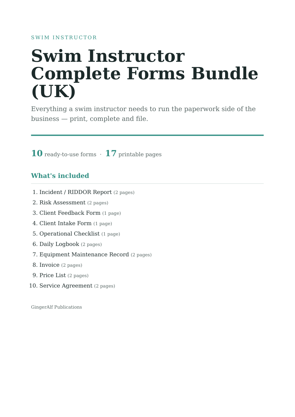 Swim Instructor Complete Forms Bundle (UK) — preview