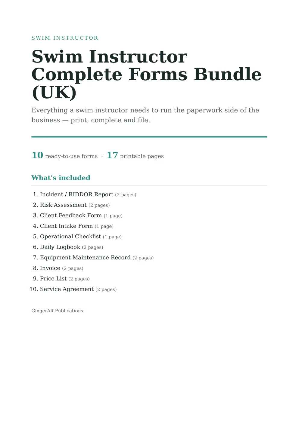 Swim Instructor Complete Forms Bundle (UK) preview