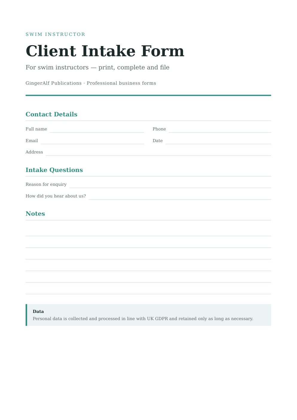 Swim Instructor Complete Forms Bundle (UK) preview 5