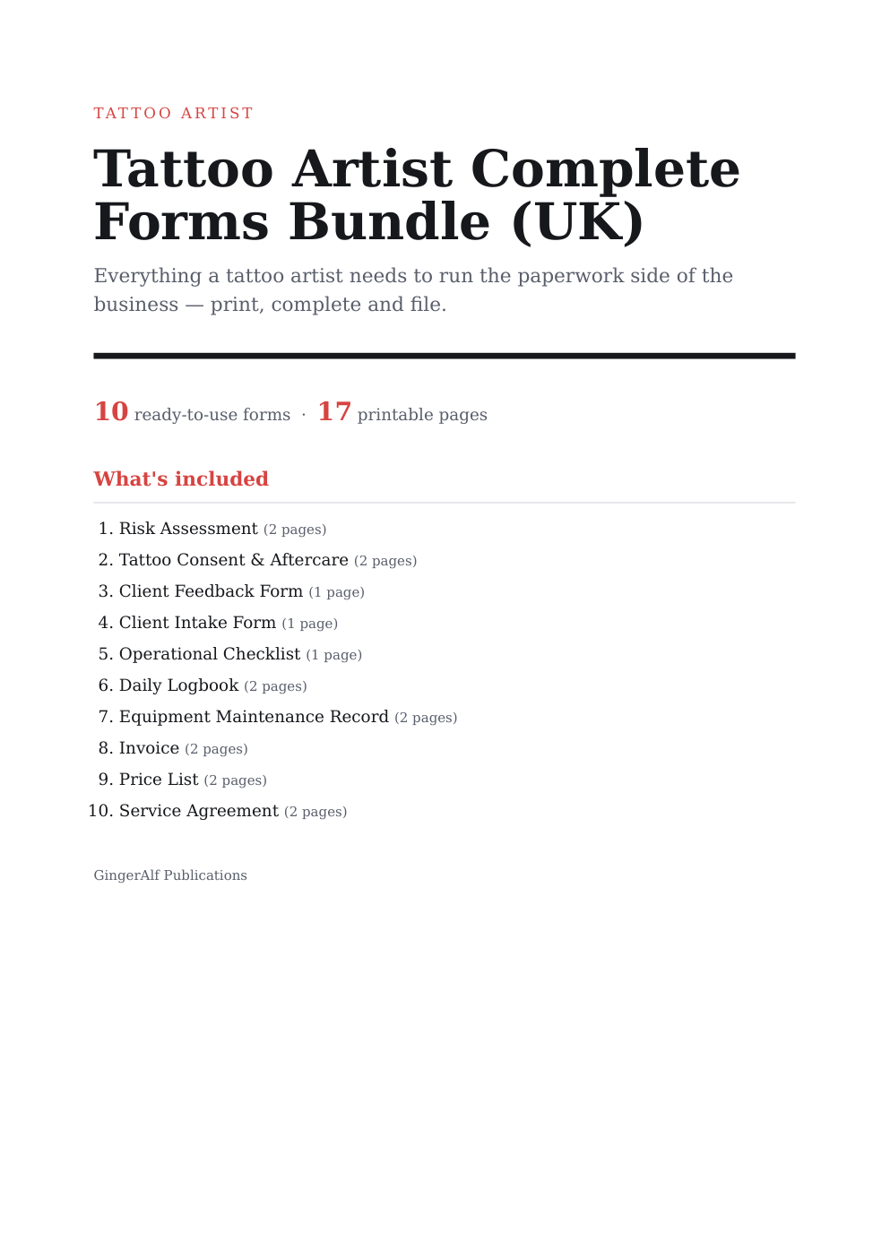 Tattoo Artist Complete Forms Bundle (UK) — preview