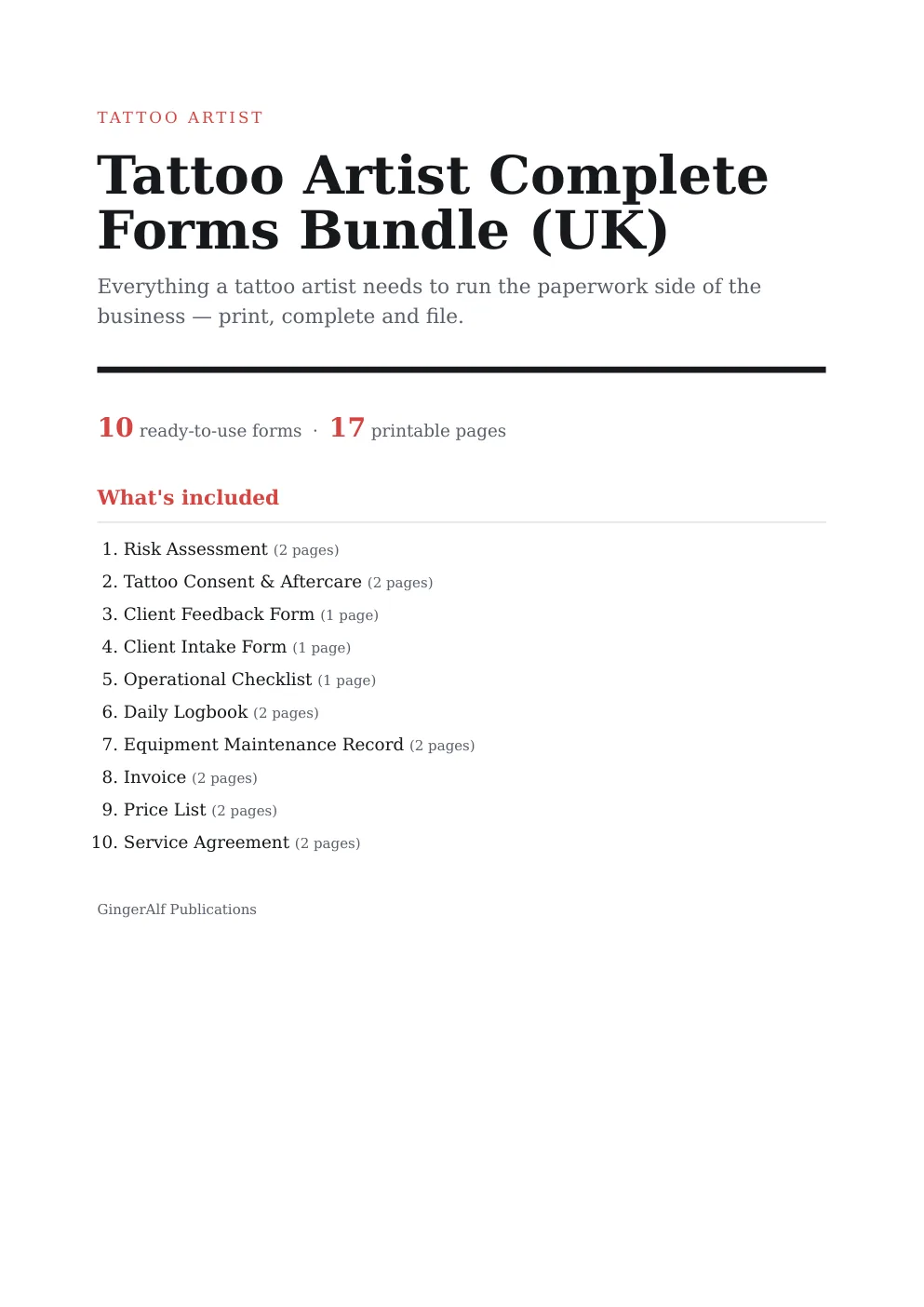 Tattoo Artist Complete Forms Bundle (UK) preview