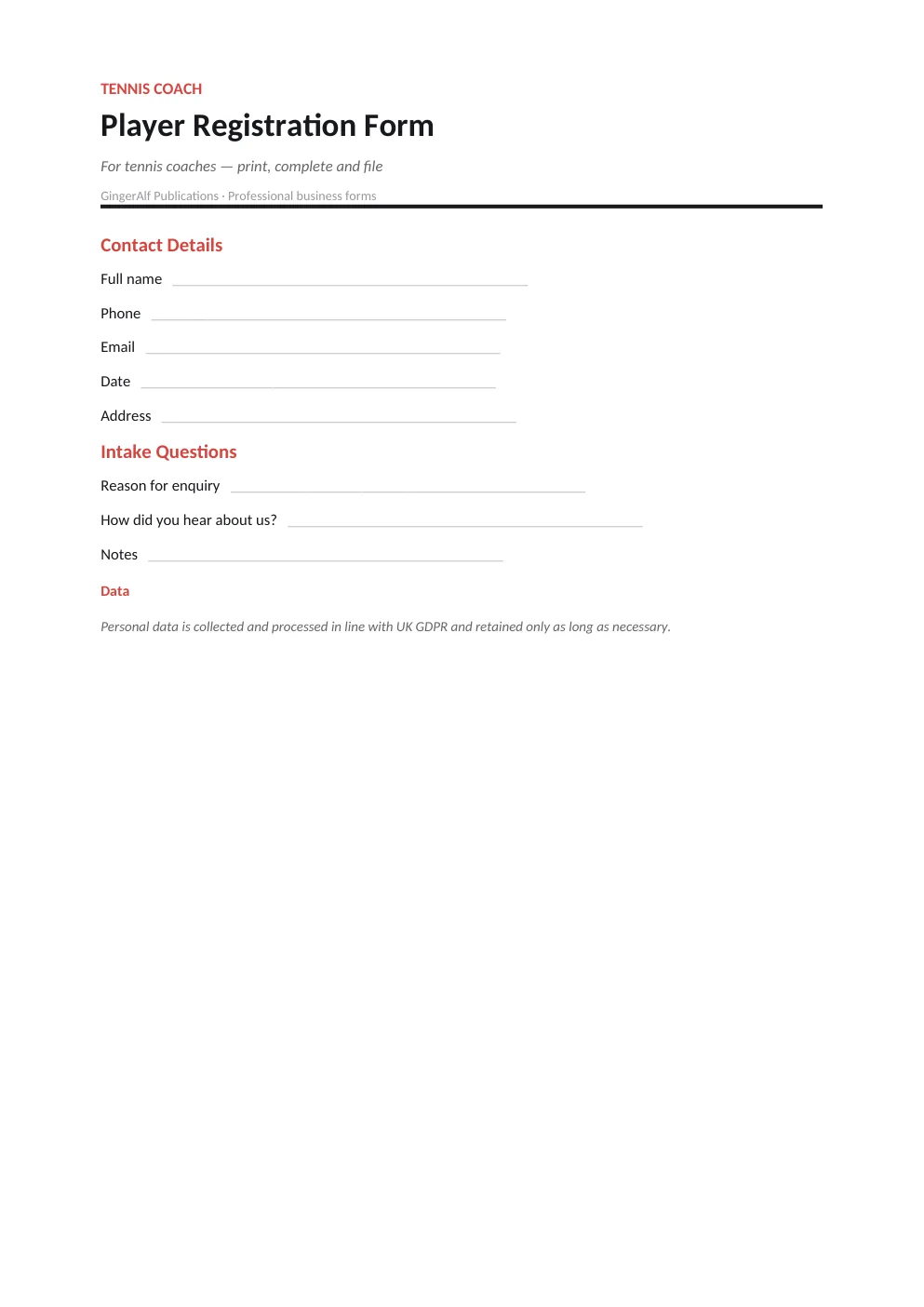 Tennis Coach Complete Forms Bundle (UK) preview 4