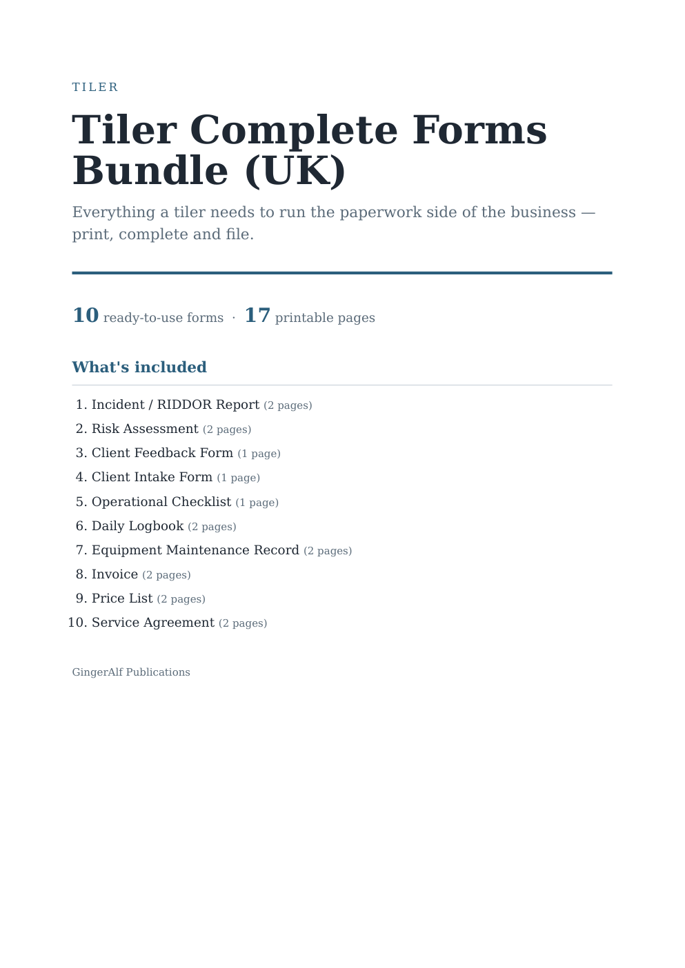 Tiler Complete Forms Bundle (UK) — preview