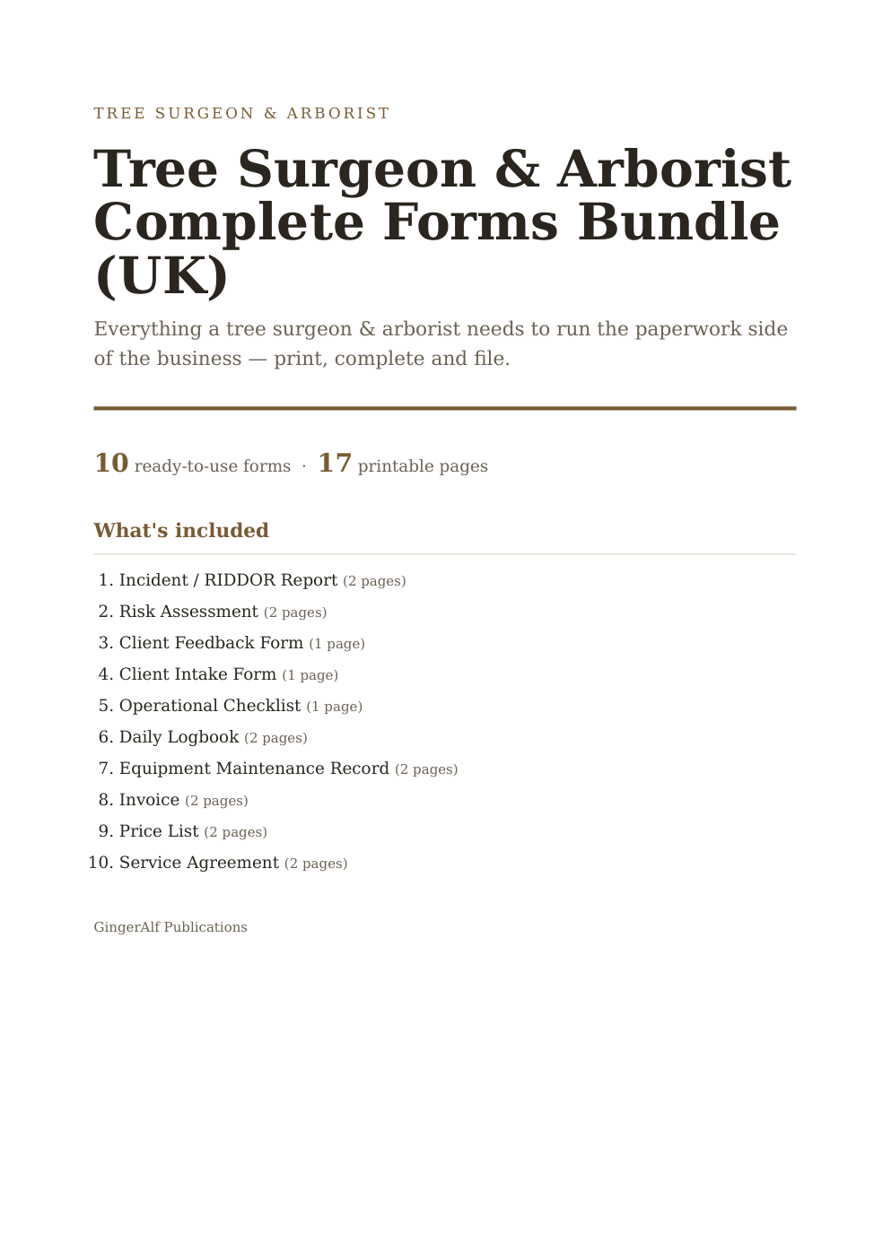 Tree Surgeon & Arborist Complete Forms Bundle (UK) — preview