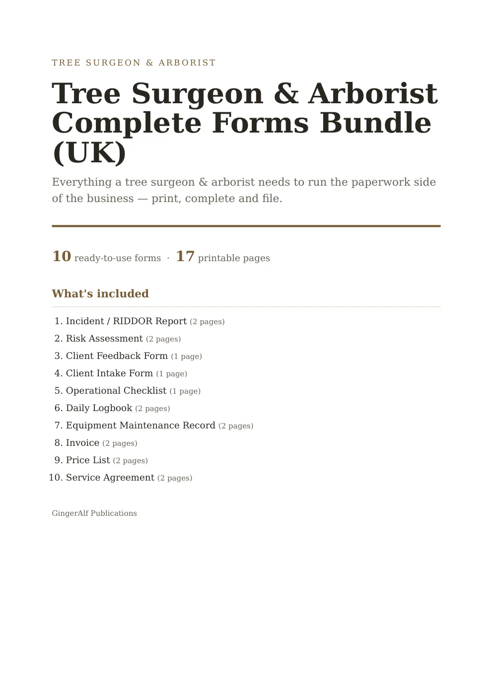 Tree Surgeon & Arborist Complete Forms Bundle (UK) preview