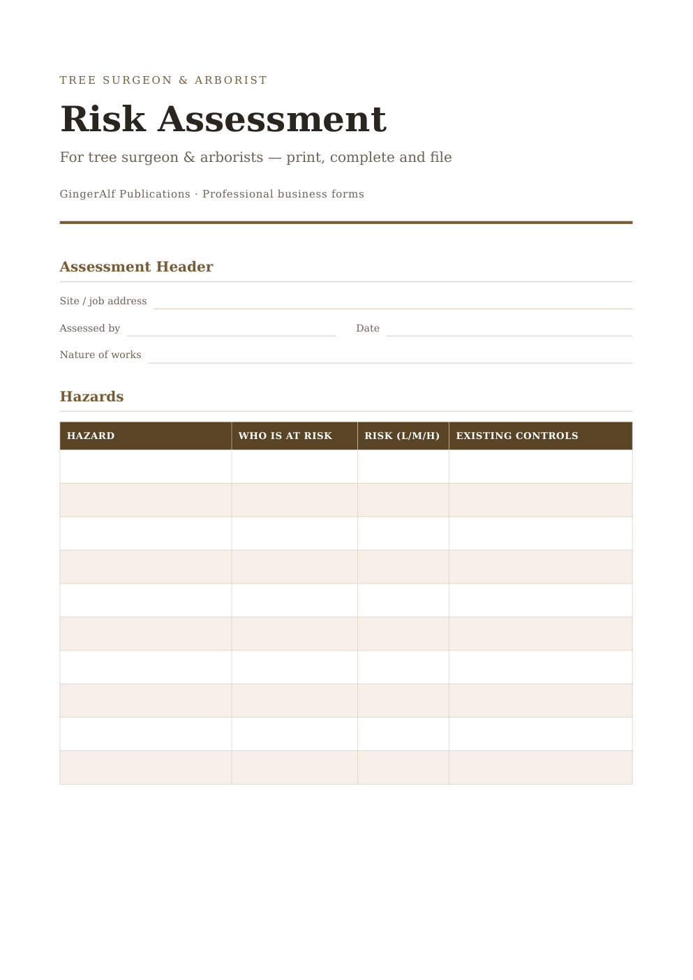 Tree Surgeon & Arborist Complete Forms Bundle (UK) preview 3